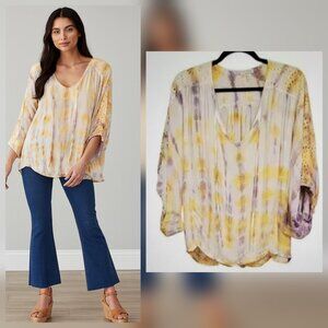 Young Fabulous & Broke Eyelet Poet Peasant Boho Top Violet Jupiter Tie Dye Sz M